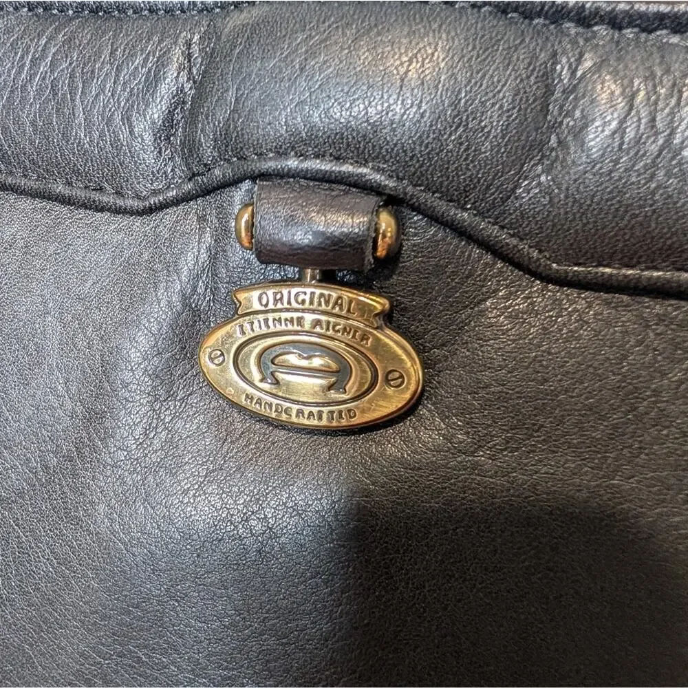 Vintage Etienne Aigner Black Leather Convertible Crossbody Clutch